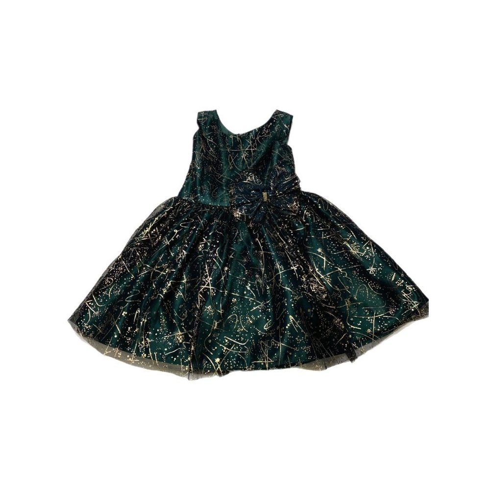 Sweet Kids Girls Hunter Green Gold Paint Splatter A-Line Dress Size 4